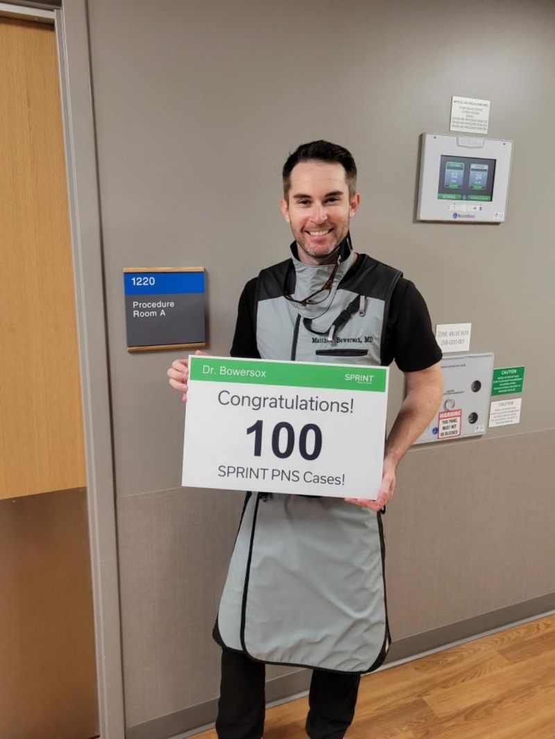 sprintpns's tweet photo. Congratulations Dr. Bowersox on reaching 100 implants!. We are grateful to work with you and the team at @NorthShoreWeb on bringing this minimally invasive, non-destructive and drug-free treatment option to your chronic pain patients. #physicianspotlight #WeAreSPR #sprintPNS https://t.co/0r21d2gKya