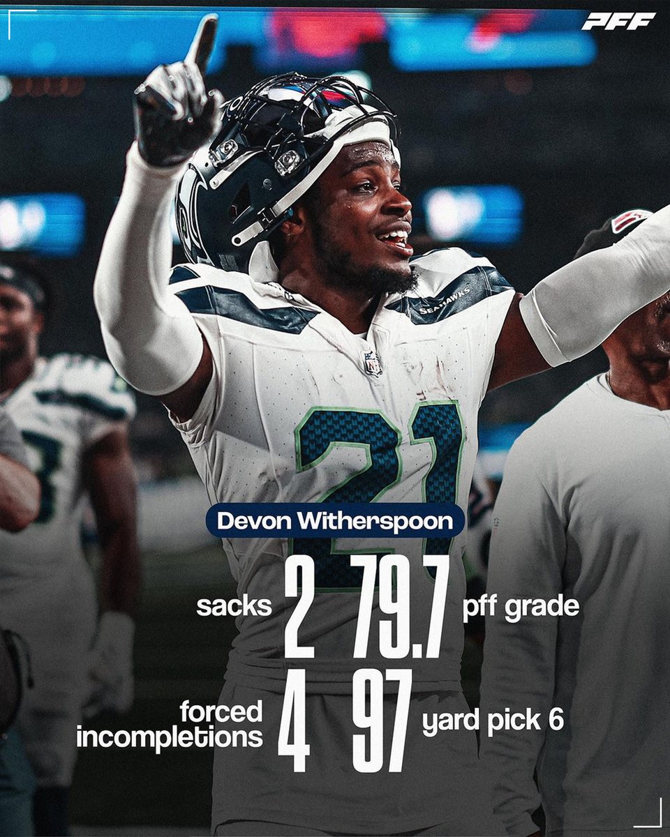 PFF_Seahawks's tweet photo. What a start it's been for Devon Witherspoon in his rookie year 😤 https://t.co/WtAfNiCqK0