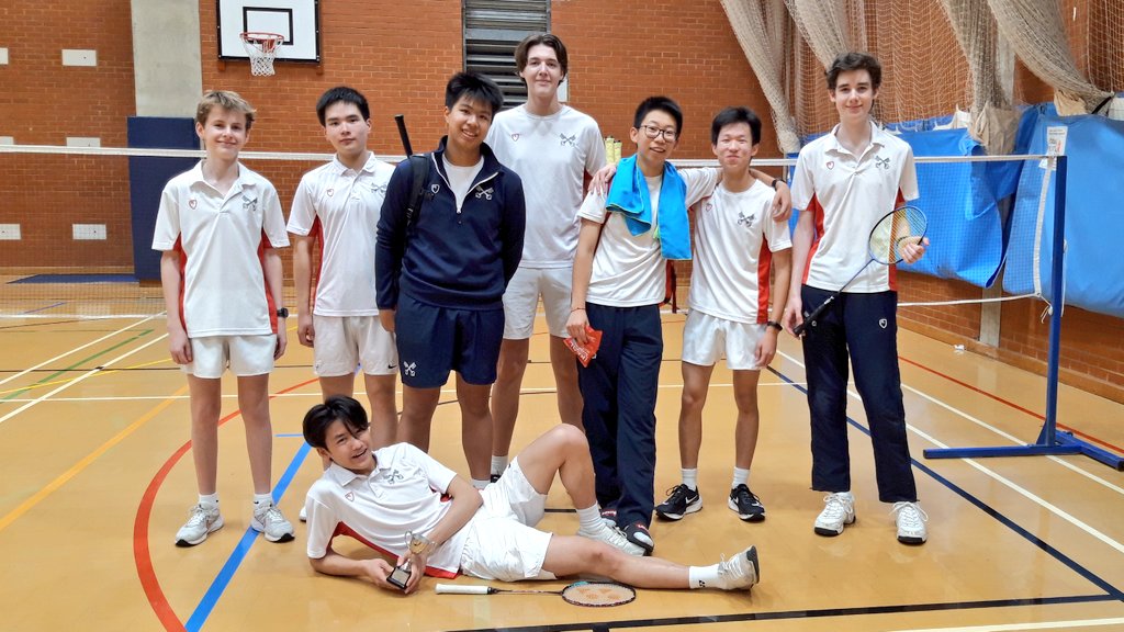 Team photo: we came first in the StORB quadrangular tournament this afternoon, narrowly beating the Oratory School. A close fixture overall, good badminton all round. #RadleySport