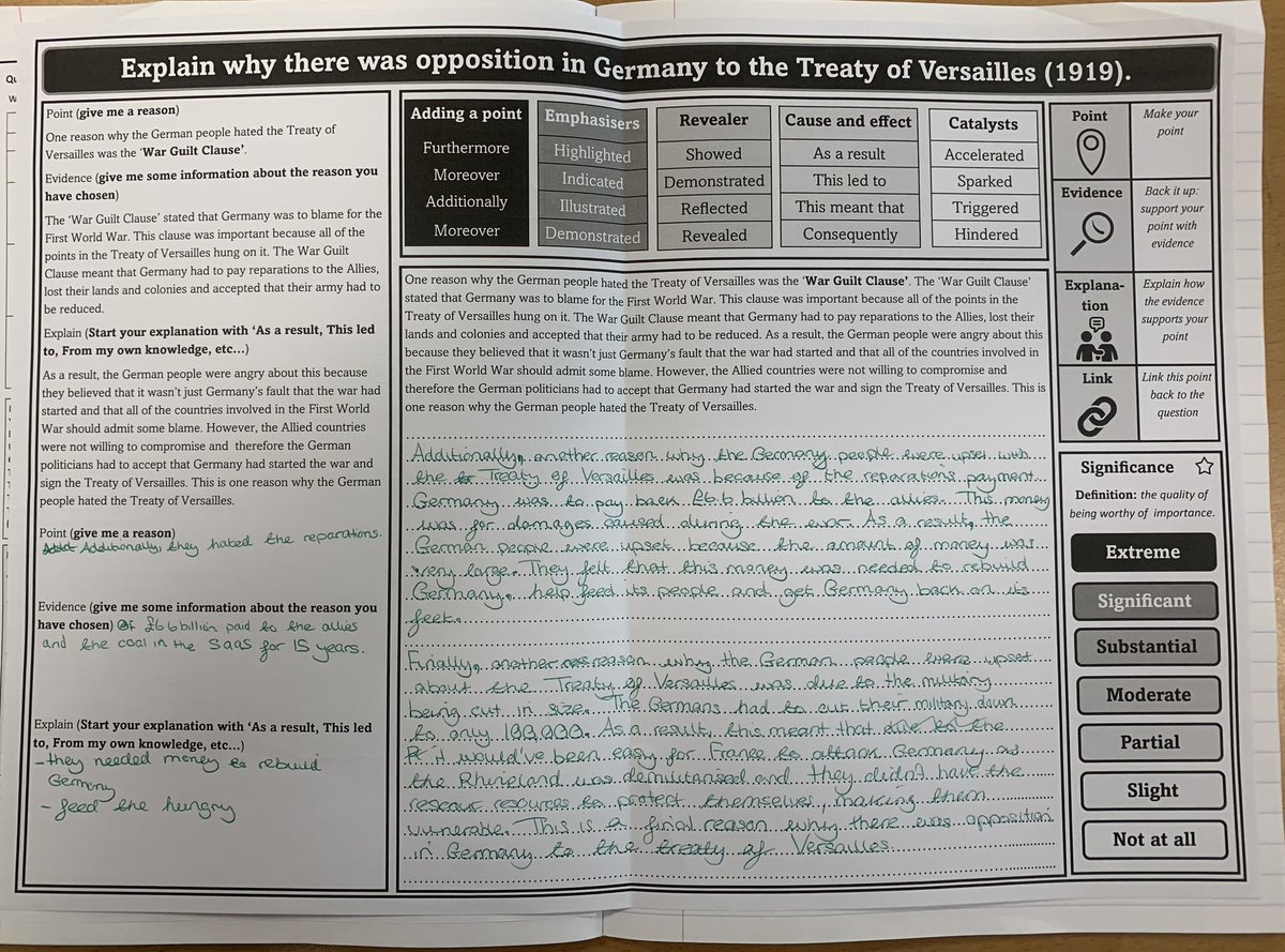 worcesterjonny's tweet photo. The department has been trying out this new guided writing structure. It’s being embedded across key stages 3 and 4. Giving some feedback tomorrow when all of the trust schools get together #historyteacher https://t.co/lSh8f918jd