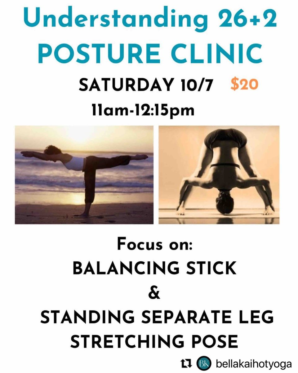aikahipark's tweet image. This Saturday (10/7)! Don’t miss! #Repost @bellakaihotyoga: Did you know?

Every other Saturday we break down postures in detail &amp;amp; give you one-on-one assistance with your 26+2 technique?

Come join us!

#bellakaihotyoga #kaliahealing #bikramyoga #hotyoga #evolationyoga