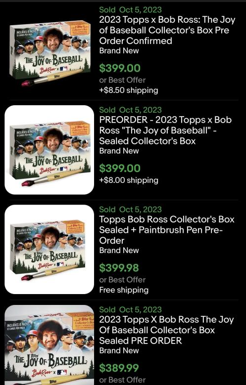 Today Topps released Bob Ross "The Joy of Baseball" Collector's boxes for $199.99 retail ✅

Order quantity limit was 20 🔥

Profit currently ~ $3000 per order 🚀