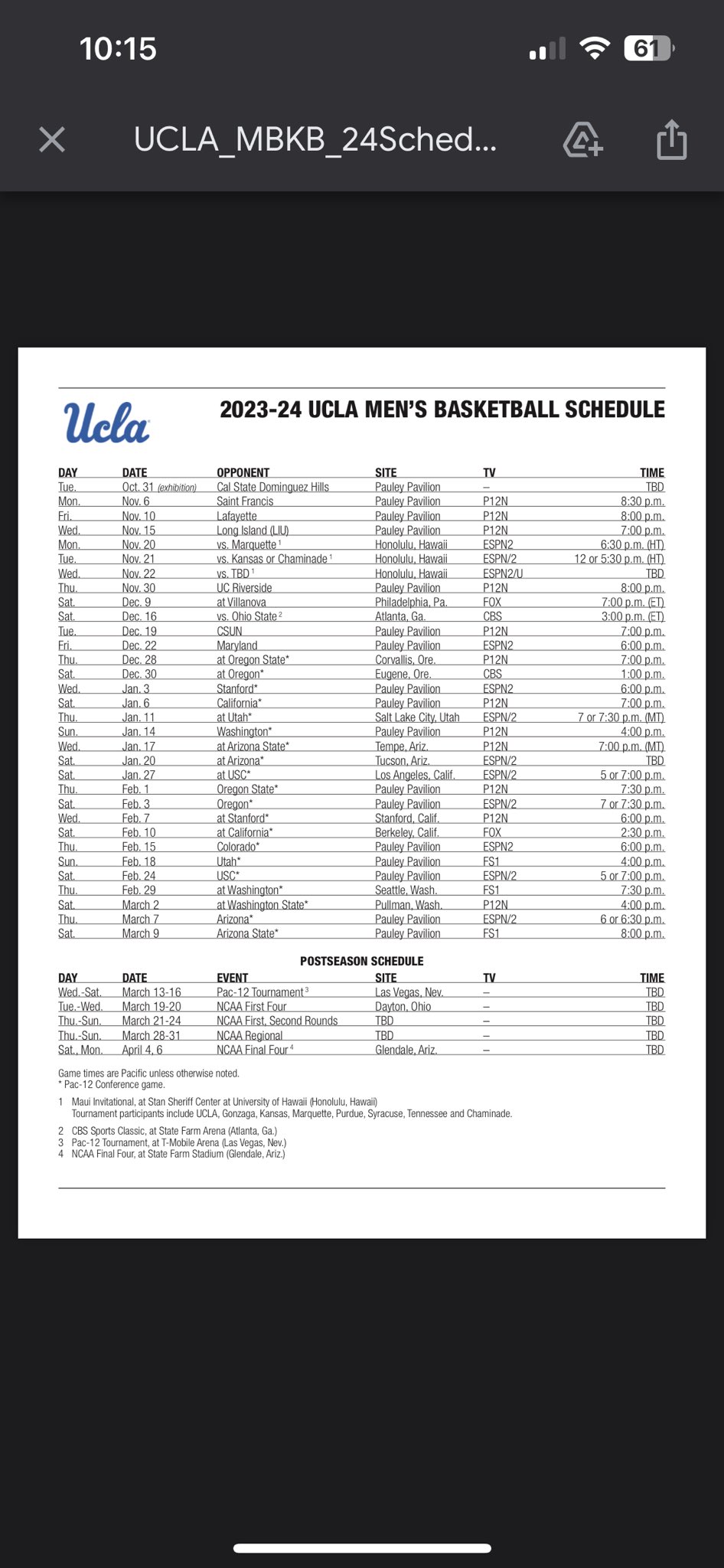 Ucla basketball schedule deals