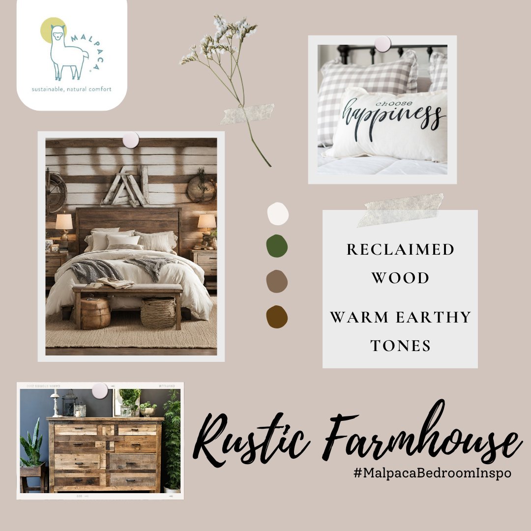 Embrace the charm of the countryside with our Rustic Farmhouse bedroom theme. 🌾✨ Reclaimed wood, warm earthy tones, and cozy accents create a tranquil retreat right in your home. 
.
.
#RusticFarmhouse #BedroomInspo #CozyRetreat #HomeSweetHome #MalpacaBedroomInspo
