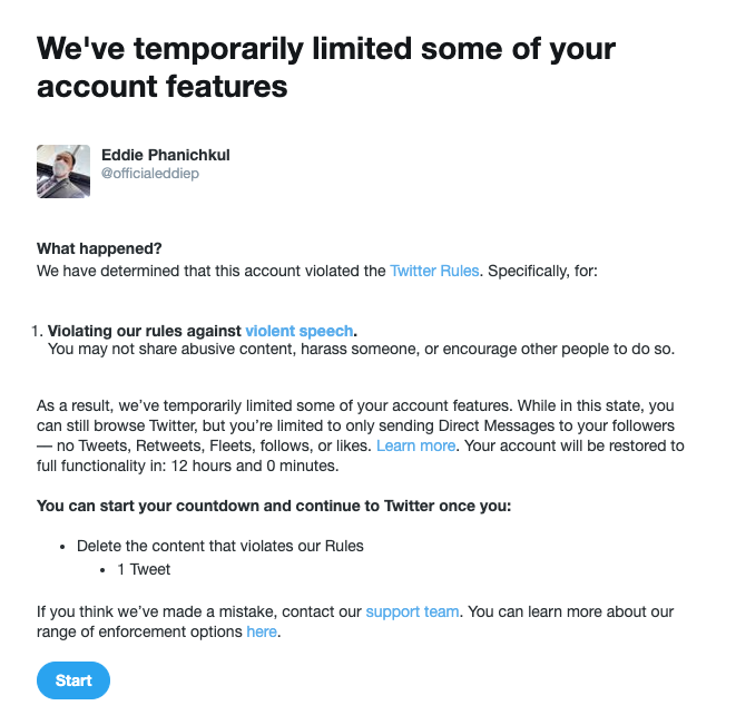 LutemaUSA's tweet photo. @officialeddiep FYI @officialeddiep is in Twitter Jail for 24 hours. https://t.co/2q1WkeSyWG