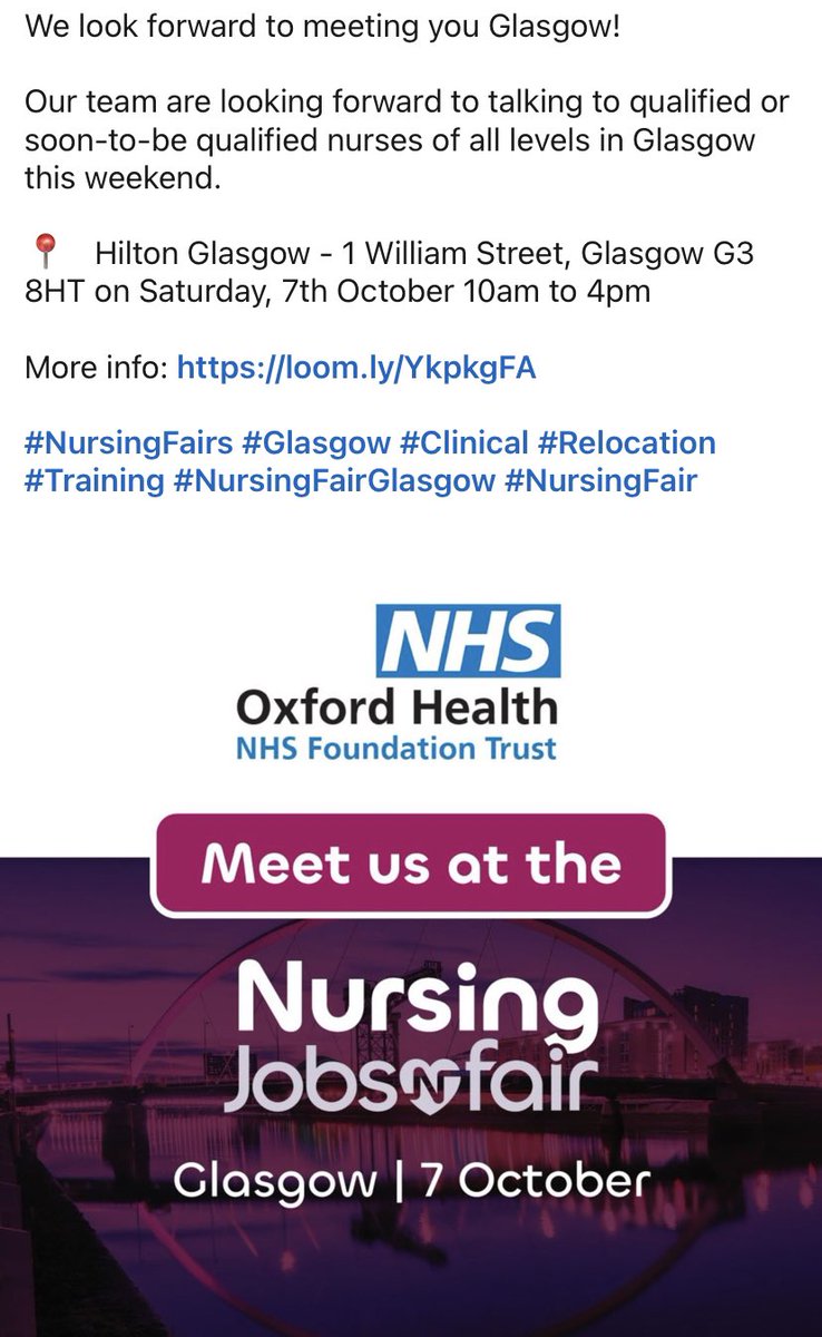 teressc's tweet photo. Come see us in Glasgow-if you have the  #passion to deliver great #nhs patient #care we have a #job for you in our fantastic teams! #nhscareers   #mentalheath #Nursing #MentalHealthAwareness #nursingjobs #nurse @nursinguk @OHFTCareers @OxfordHealthNHS https://t.co/ztzbXRM4Cp