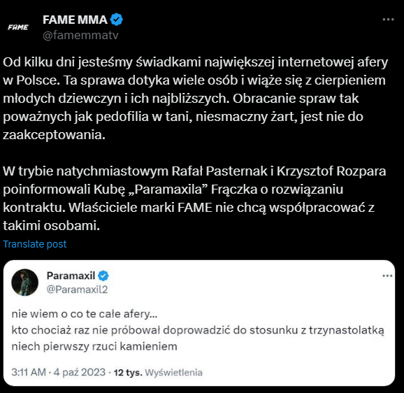 bezeleXD's tweet photo. W związku z kontrowersyjnym żartem Paramaxil został usunięty z Federacji. Tymczasem Zabielski, Dubiel oraz Fagata wciąż pozostają w FAME, mimo wcześniejszych kontrowersji... czekam na dalszy rozwój sytuacji 👀
#pandoraGate #famemma #paramaxil https://t.co/doR5sASeBf