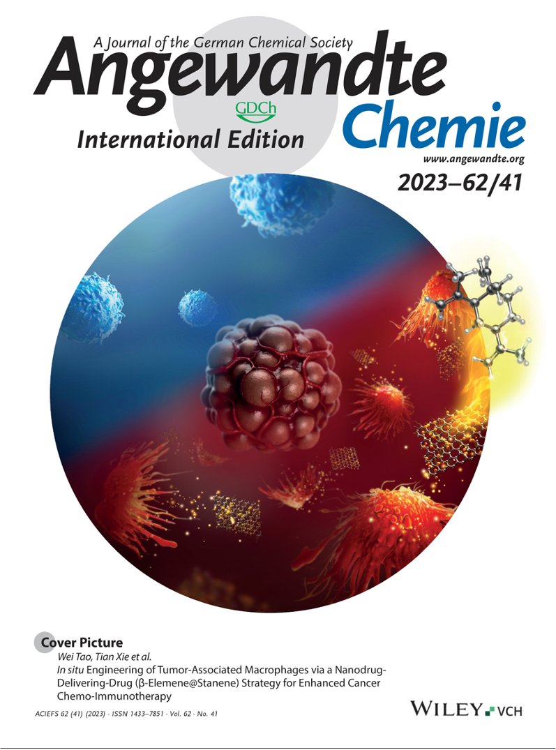 Excited to share our research on a nanodrug-delivering-drug strategy for enhanced cancer chemo-immunotherapy has been published as a Front Cover and recognized as a top 5% VIP Paper in <a href="/angew_chem/">Angewandte Chemie</a> !
onlinelibrary.wiley.com/doi/abs/10.100…

<a href="/harvardmed/">Harvard Medical School</a> <a href="/BrighamResearch/">Brigham and Women’s Research</a> <a href="/BrighamAnes/">Brigham and Women’s Anesthesiology</a> <a href="/WeiTaoLab/">Wei Tao</a>