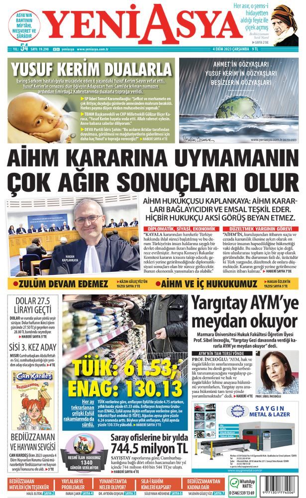 Turkiye_KHK's tweet photo. AİHMKararı HemenŞimdi
20 Temmuz 2016 dan sonra OHAL'in ilânıyla birlikte ülkemizde çıkarılan kanun hükmünde kararnamelerle birlikte yüzbinlerce emekçi hem devlet kurumlarında, hem özelde işlerinden, aşlarından oldular. İnsanlar bir gecede terörist ilân edilip toplumdan tecrit edildi. 
Gidin yargılanın, aklanın gelin dediler. Yargı kararları her mahkemede farklı kararlar çıktı. İç hukuk tüketen Yüksel Yalçınkaya dosyasına AİHM hem çok önemli bir karar verdi. Hem de diğer  dosyalara emsal olacak bir karar çıktı AİHM'den. 
Bu süreçte binlerce aile parçalandı. Binlerce insan öldü. En çok çocuklar süreçten etkilendi. Yusuf Kerim, Ahmet Burhan, sürecin en mağdur çocuklarımdan oldu.
Annesi tutuklu çocukların sembolü olan Yusuf Kerim 04.09.2023 tarihinde toprağa verildi 
Annesi (Gülten Sayın), yasal olan Bank Asya’ya 1034 TL para yatırdığı gerekçesiyle suçlu bulundu. Bu suç(!), Yusuf Kerim’i hasta yatağında annesinden ayırdı.
7 yıldır devam eden bu acımasız zulüm devrinin biran önce bitmesi için, ülkemiz hukuka dönmeli. 
AİHM'in kararını da hemen uygulayarak toplumsal barışa destek vermeli diyoruz.