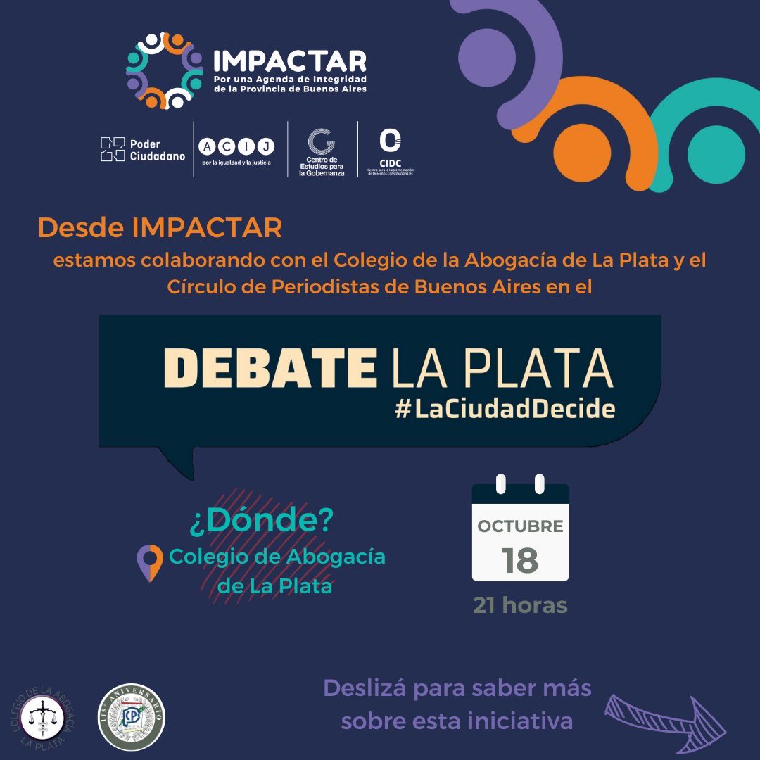ceglaplata's tweet photo. 🙌Muy pronto se llevará a cabo el debate de candidatos en la ciudad de La Plata. Estamos participando activamente de su organización en el marco de la Alianza Impactar junto a @poderciudadano, @DireLegislativo y @ACIJargentina para garantizar  integridad y transparencia. https://t.co/6RMlbYHvFA
