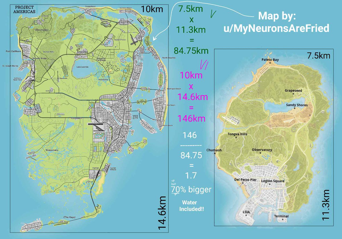 Leaked GTA VI map and how it compares to the map from GTA V: Compared to GTA  V, which featured the sprawling city of Los Santos and the surrounding  countryside, GTA VI's, image size:1200x840