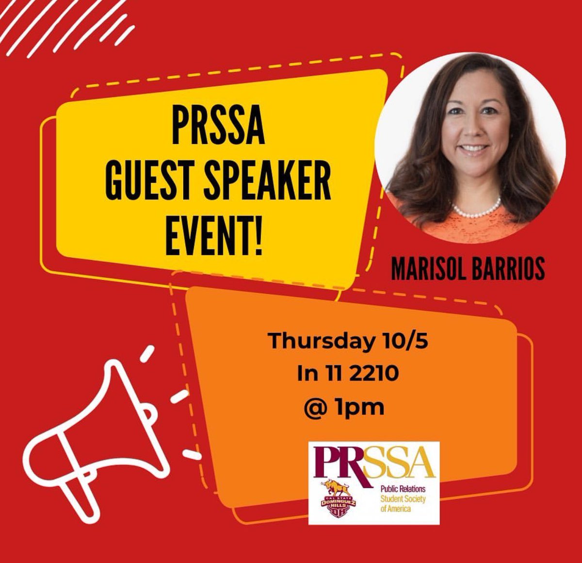 csudhprssa's tweet image. Come join us for a very special guest speaker event! We are lucky enough to have Marisol Barrios coming in to talk to us about PRSALA, upcoming events and resume building. Lots of good stuff you won’t want to miss.
Click on the linktree in our bio to RSVP and we hope to see you!