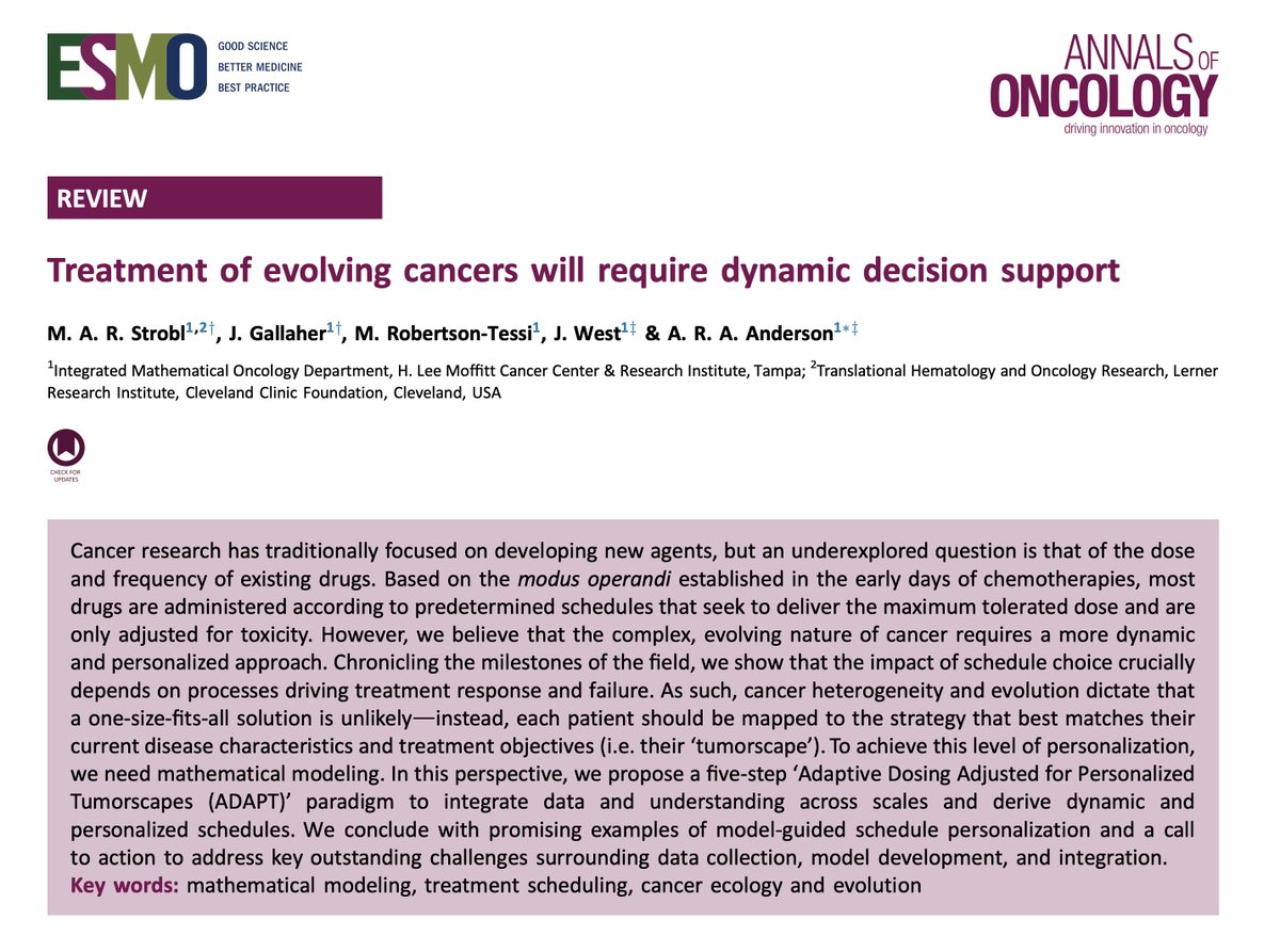 A short thread about our recent paper, 'Treatment of evolving cancers will require dynamic decision support' doi.org/10.1016/j.anno… (Open-Access)