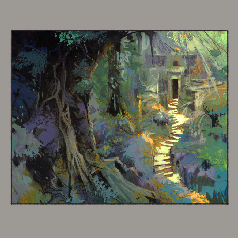 Ruins.
This is one of my favorite techniques, it's Prismacolor pencil and gouache paint on toned paper.