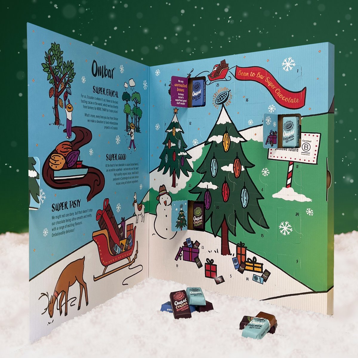Check out our Ombar Super Chocolate Advent calendar!

25 super-cute mini bars including Coco Mylk (of course), 60% Coco and indulgent Pistachio, Raspberry &amp; Vanilla and Hazelnut Truffle flavours!

Available now for pre-order! Shipping from mid-October 🎁

shop.ombar.com/collections/ch…