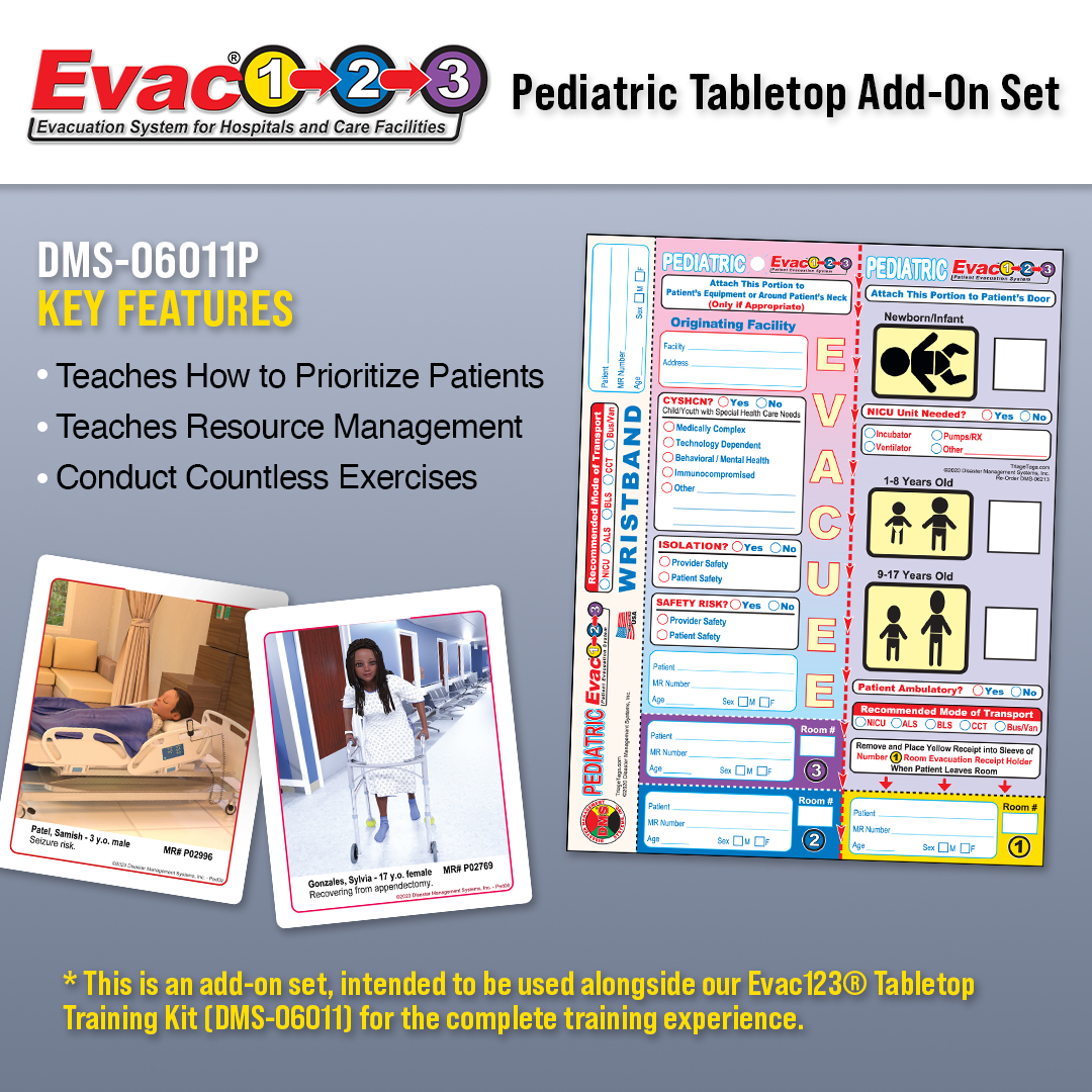 DMSTriageTags's tweet image. Our most recent add-on set combines pediatric patients with our Evac123® Patient Evacuation System to allow for pediatric-specific training events.
Contact your sales rep for further details.

#DMS
#Evac123
#pediatrictabletoptraining
#pediatricevacuation
#patientevacuation