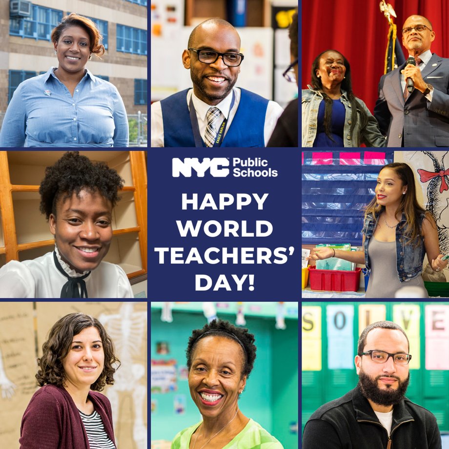 NYC Public Schools (@nycschools) on Twitter photo Happy #WorldTeachersDay! 📚✏️🏫📓🍎
Today, we thank all our NYC Public Schools teachers across the city for their unwavering dedication to future generations.
Join us in saying THANK YOU! 👏 Happy #WorldTeachersDay! 📚✏️🏫📓🍎
Today, we thank all our NYC Public Schools teachers across the city for their unwavering dedication to future generations.
Join us in saying THANK YOU! 👏