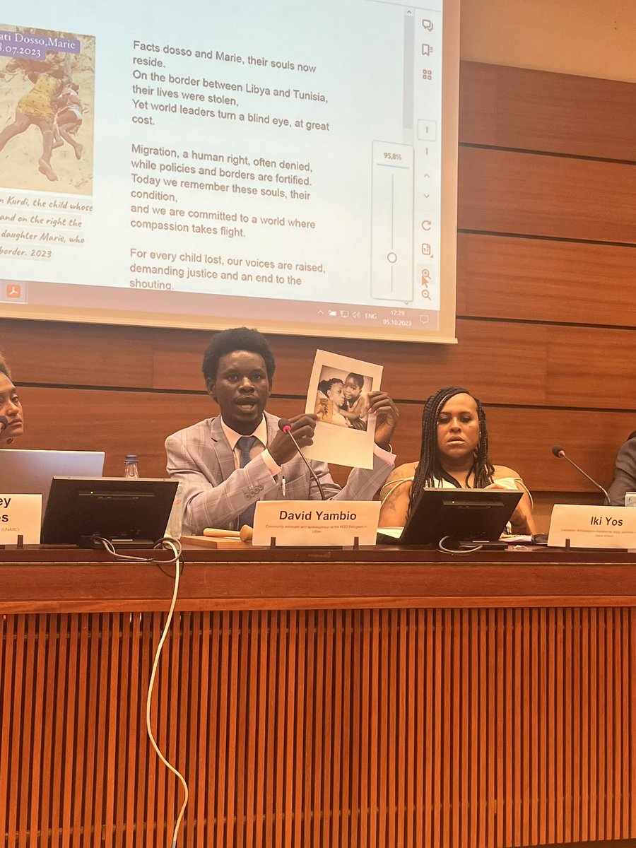 Today at #HRC54, @UNARC_global hosted a side event where Black migrants/defenders in Europe discusses their personal experiences with migration, what is happening more broadly in their region, and what solutions communities are seeking.

“Law enforcement starting from our