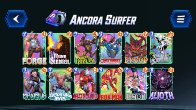 SuperZeZer's tweet photo. Infinite w/Surfer Patriot with almost a 8 cubes win. Replaced Doom and BlueMarvel to have early turns consistency and a spike power with Maximus. Turn 6 you either play Alioth or Surfer+Patriot anyways. Goblin was there for the Featured Location
@marvelsnapzone @marvelsnap https://t.co/f1ni593oJX