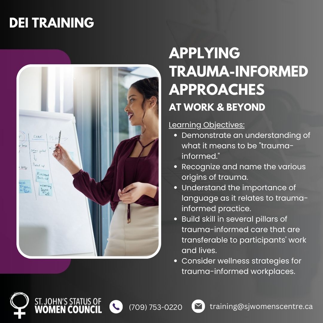 SJSWCouncil's tweet photo. Is your organization/business looking to expand your professional development?
We're now offering a growing list of DEI training sessions! Check out the graphics to learn abt a few of them.
Availability is limited! Contact us to book in advance. Email: training@sjwomenscentre.ca. https://t.co/LDTNnlOLf8