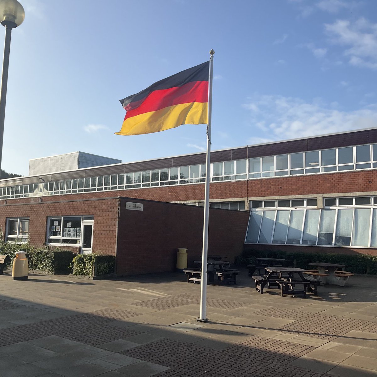 German flag flying on Tuesday to celebrate reunification 3rd October 1990. We teach German in Years 7-13 and love the fact that so many of our students gain GCSEs in a modern foreign language.