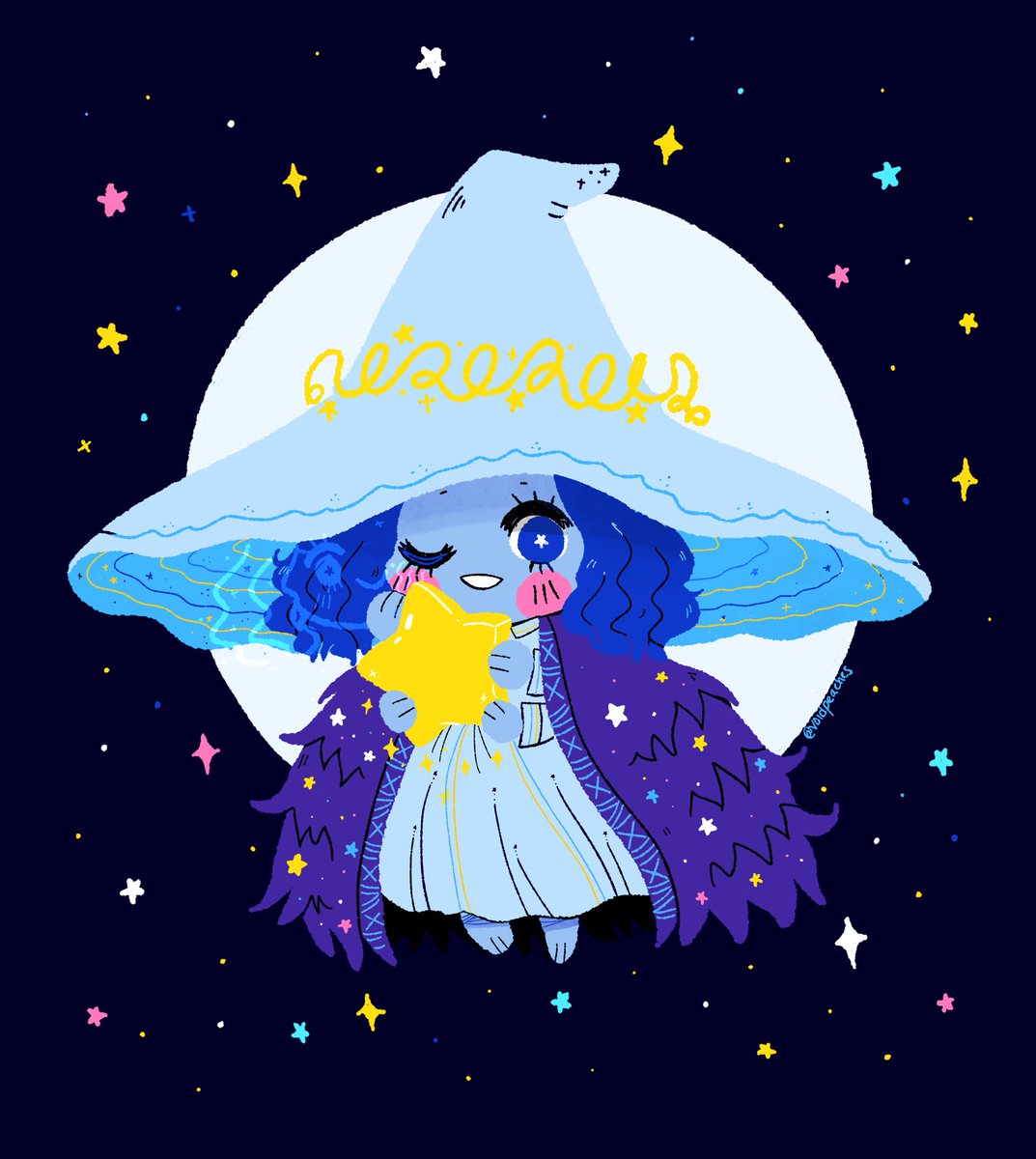 ranni the witch 1girl one eye closed hat solo witch hat blue hair blue eyes  illustration images