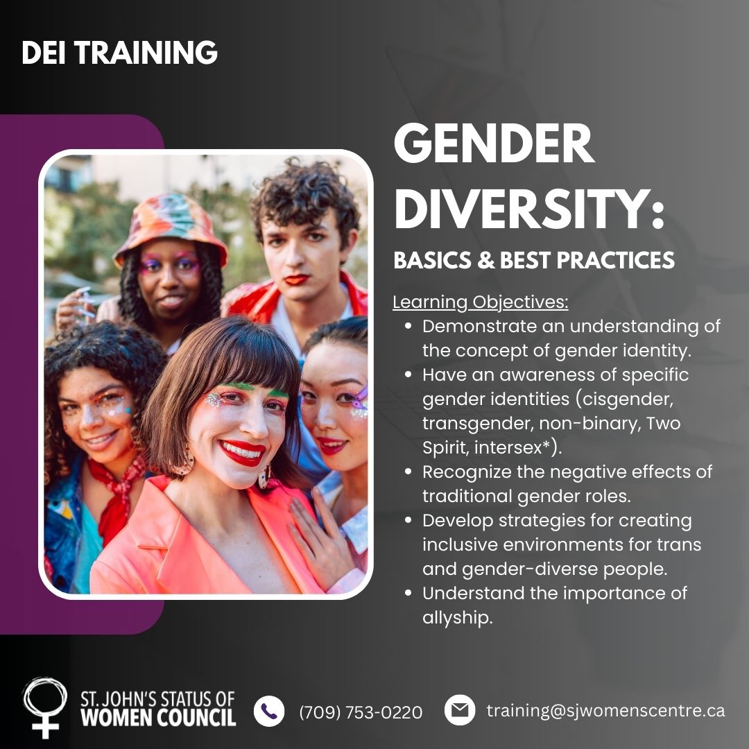 SJSWCouncil's tweet photo. Is your organization/business looking to expand your professional development?
We're now offering a growing list of DEI training sessions! Check out the graphics to learn abt a few of them.
Availability is limited! Contact us to book in advance. Email: training@sjwomenscentre.ca. https://t.co/LDTNnlOLf8