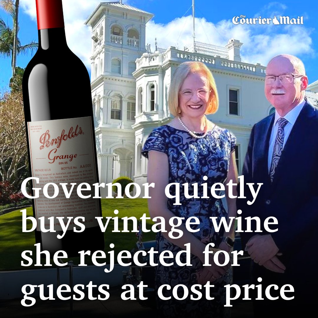 couriermail's tweet photo. Governor Jeannette Young bought the last remaining non-Queensland wine in the Government House cellar for her personal consumption after she refused to serve it at official functions. Details: https://t.co/a9L68j7UhP https://t.co/Eda8uC8mZD
