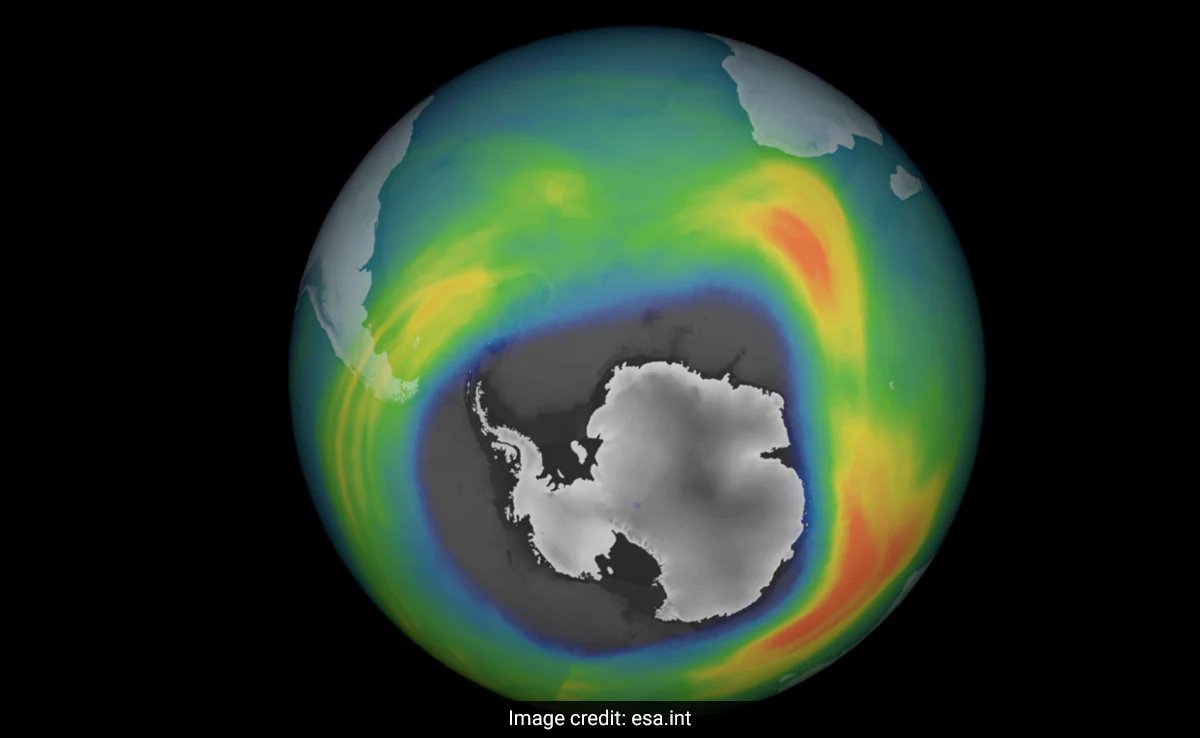 ndtv's tweet photo. Ozone Hole Over Antarctica Becomes One Of The Largest, 3 Times The Size Of Brazil https://t.co/UkVdCPwSIh https://t.co/bd0LBZsUem