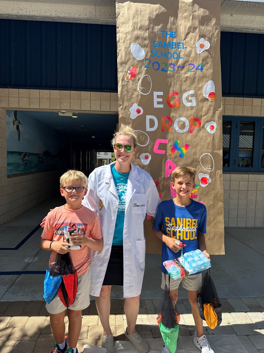 Congratulations to our Egg Drop winners! Theirs are the only two eggs that survived. Mrs. Lusk dropped each of the eggs and their structures from the roof. #LoveLeeSchools #WeAreSanibel #SanibelStrong
