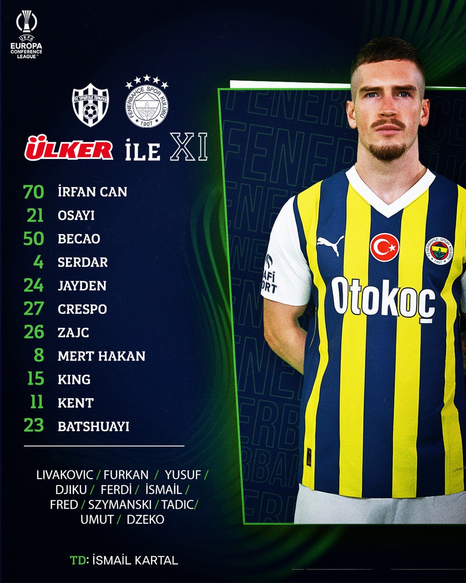 Fenerbahce's tweet photo. Spartak Trnava maçı ilk 11'imiz belli oldu. 👇 

#STRvFB | @Ulker | #MaçVarsaÜlkerVar https://t.co/lu5SiTf62m
