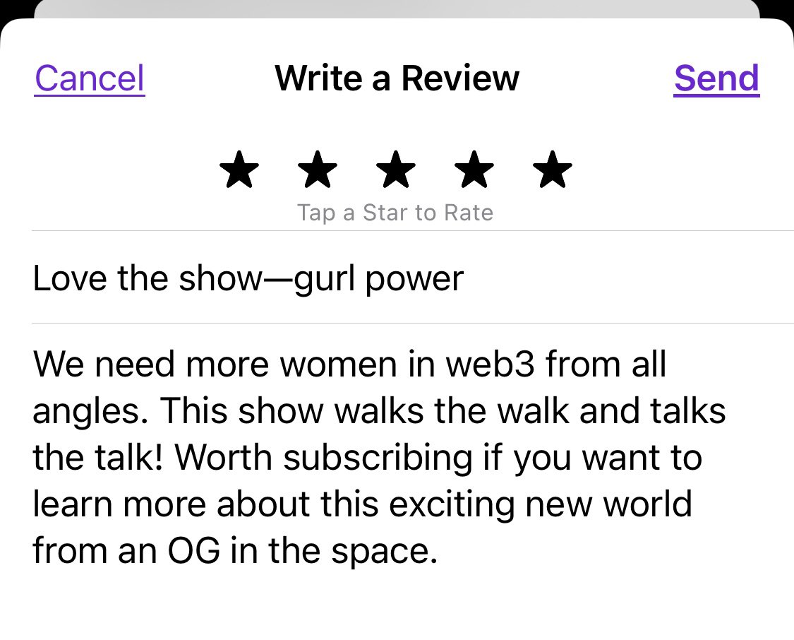 Just started listening to @ashleysmithnow podcast @blockchain_pod — Leaving a review on @ApplePodcasts now. Check out the show to learn more about #web3 and more! 🎙️🎙️🎙️💪💪💪