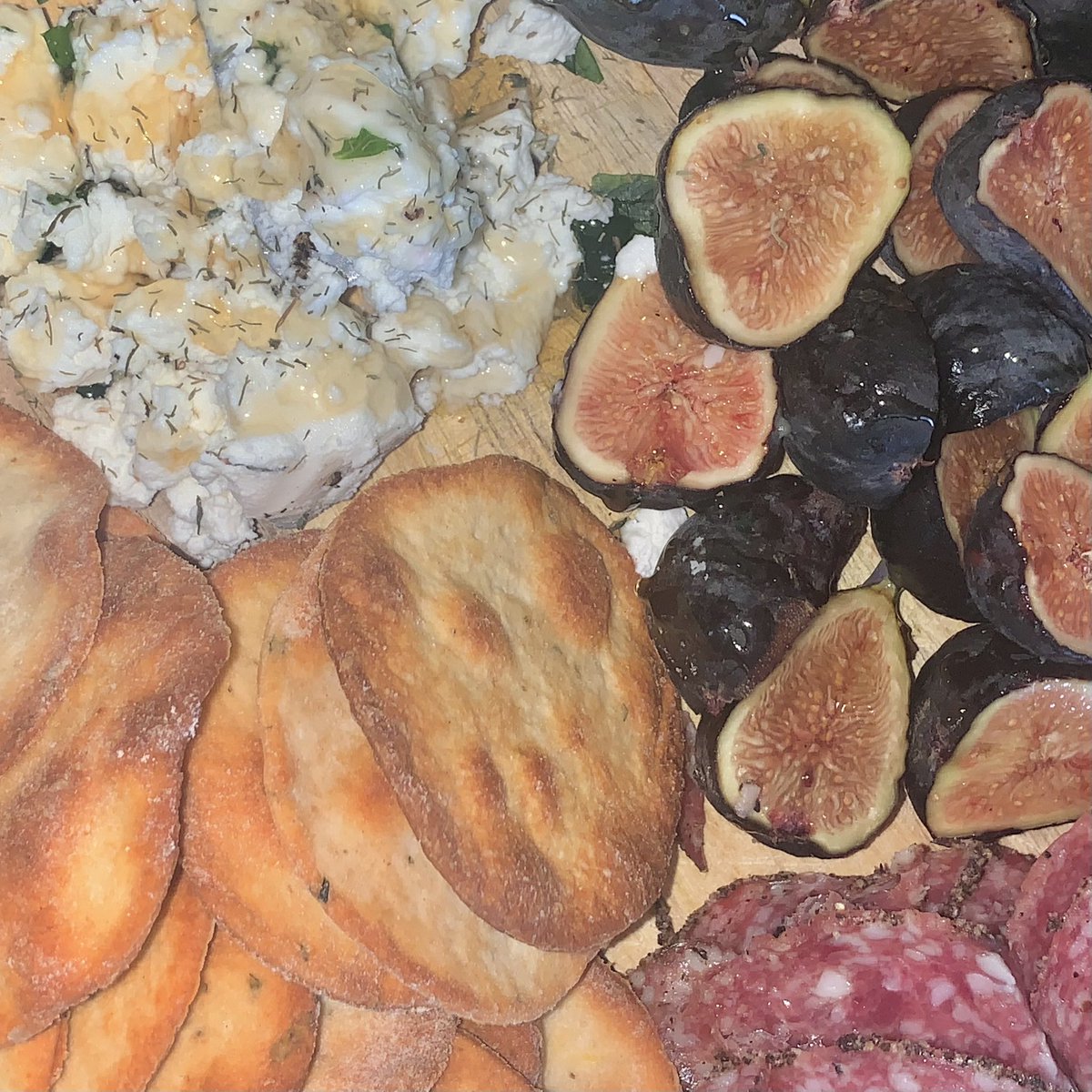 figs, peppered salame, australian honey & herb goat cheese + home made garden herb crackers