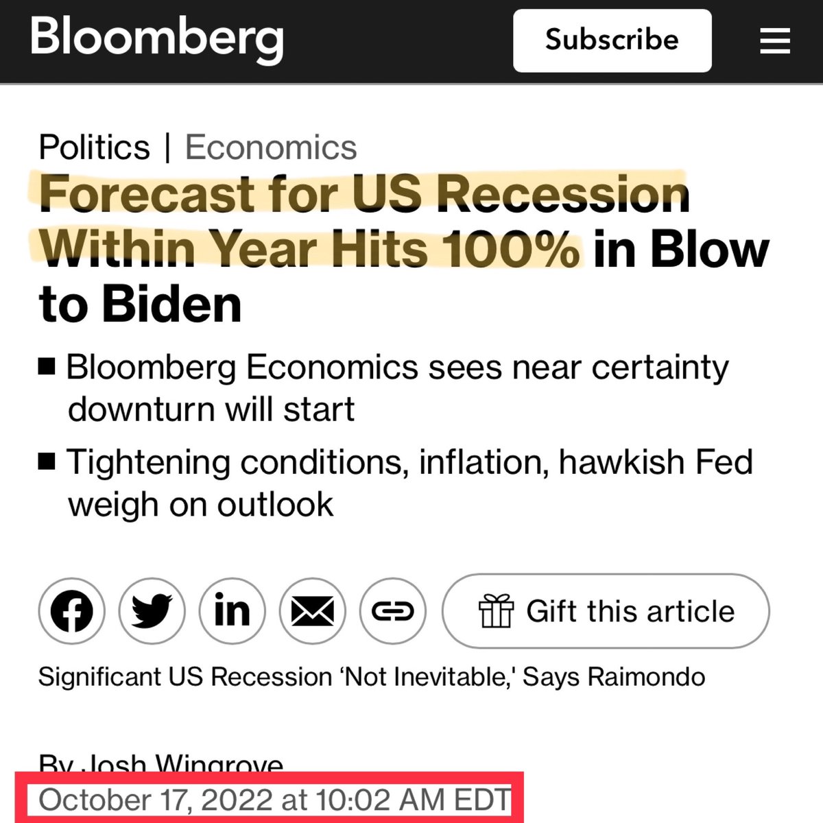 Happy 1 year anniversary to the 100% chance of recession forecast that never happened
