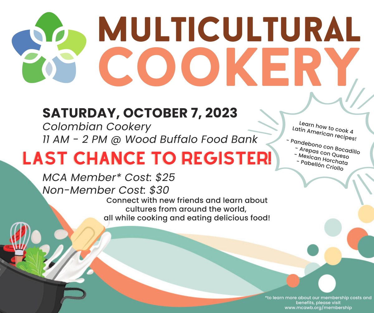 Only TWO more days until our next Cookery is here - this your last chance to register and be a part of this Saturday's (October 7) Colombian Cookery!
Register Today at eventbrite.com/e/multicultura…