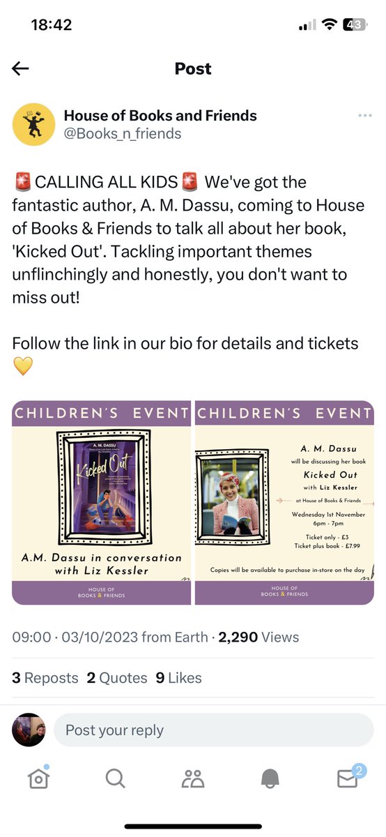 I’m launching Kicked Out @Books_n_friends in Manchester with the wonderful @lizkesslerbooks! Limited tickets are available! Click on the link below for details and tickets 💜 houseofbooksandfriends.com/event/children…