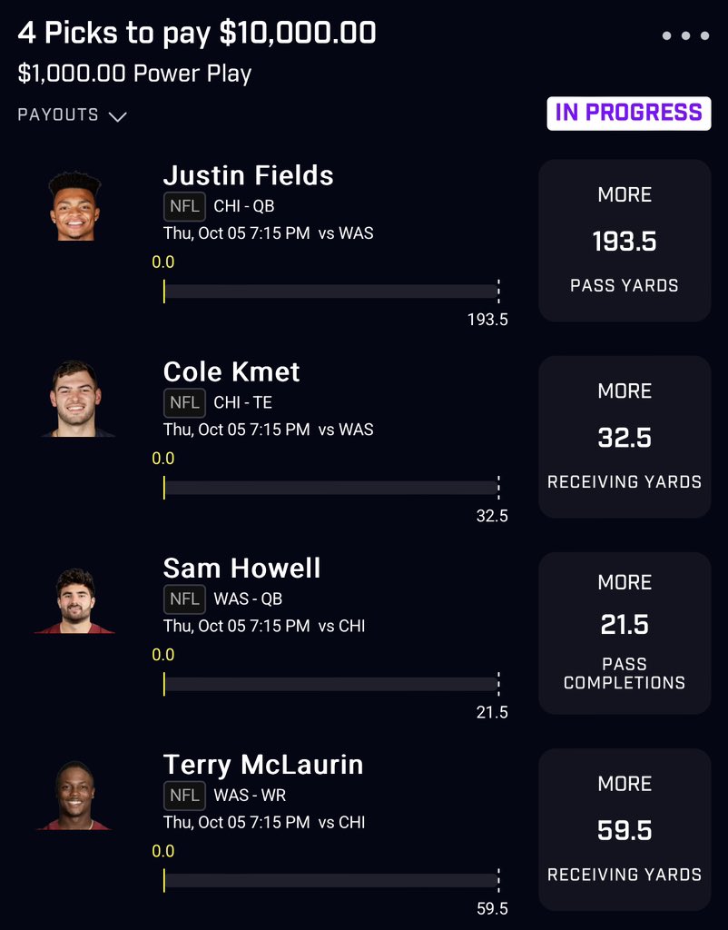 The GameScript Goats. 

• Fields throwing 200+
• Kmet gunna grub 
• Sam gunna be passing cuz he losing
• Scary Terry gunna grub

GameScript Goats Record: 1-10