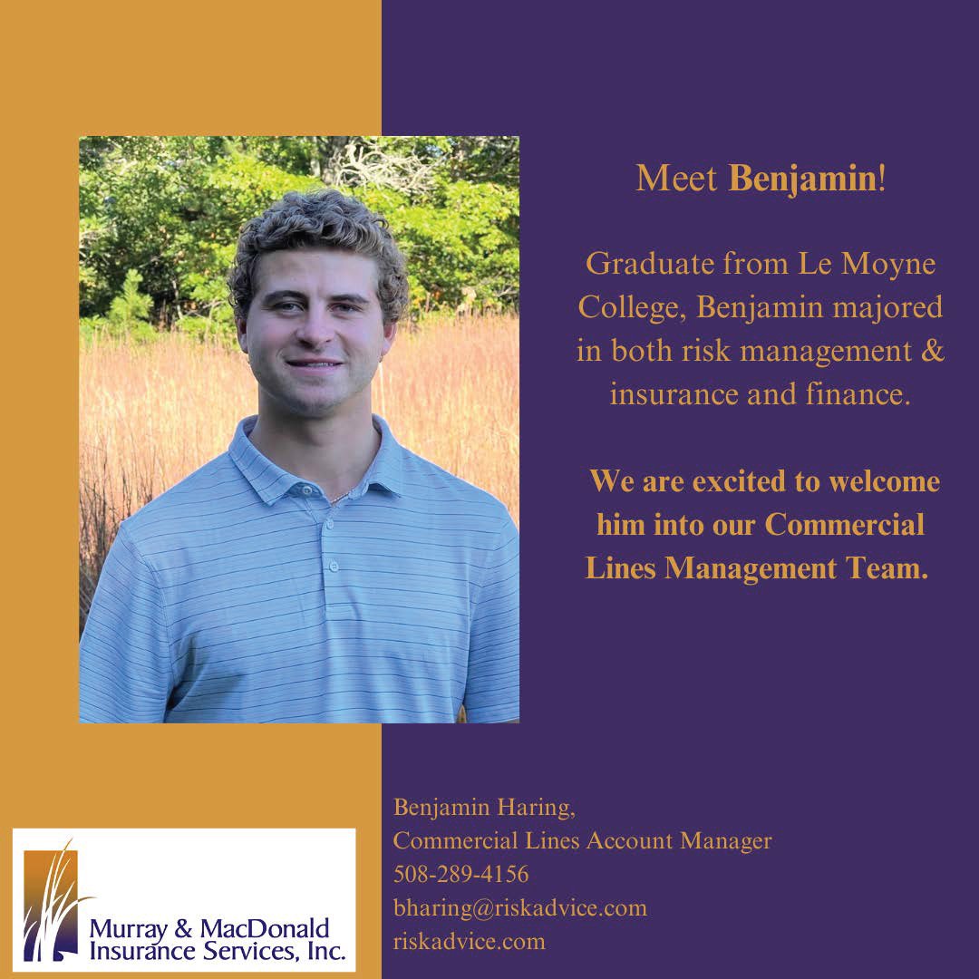 Meet Commercial Lines Account Manager, Benjamin Haring 👏

Murray &amp; MacDonald welcomes Benjamin to our team!
Want to Schedule a Meeting? Call us at 800-800-8990