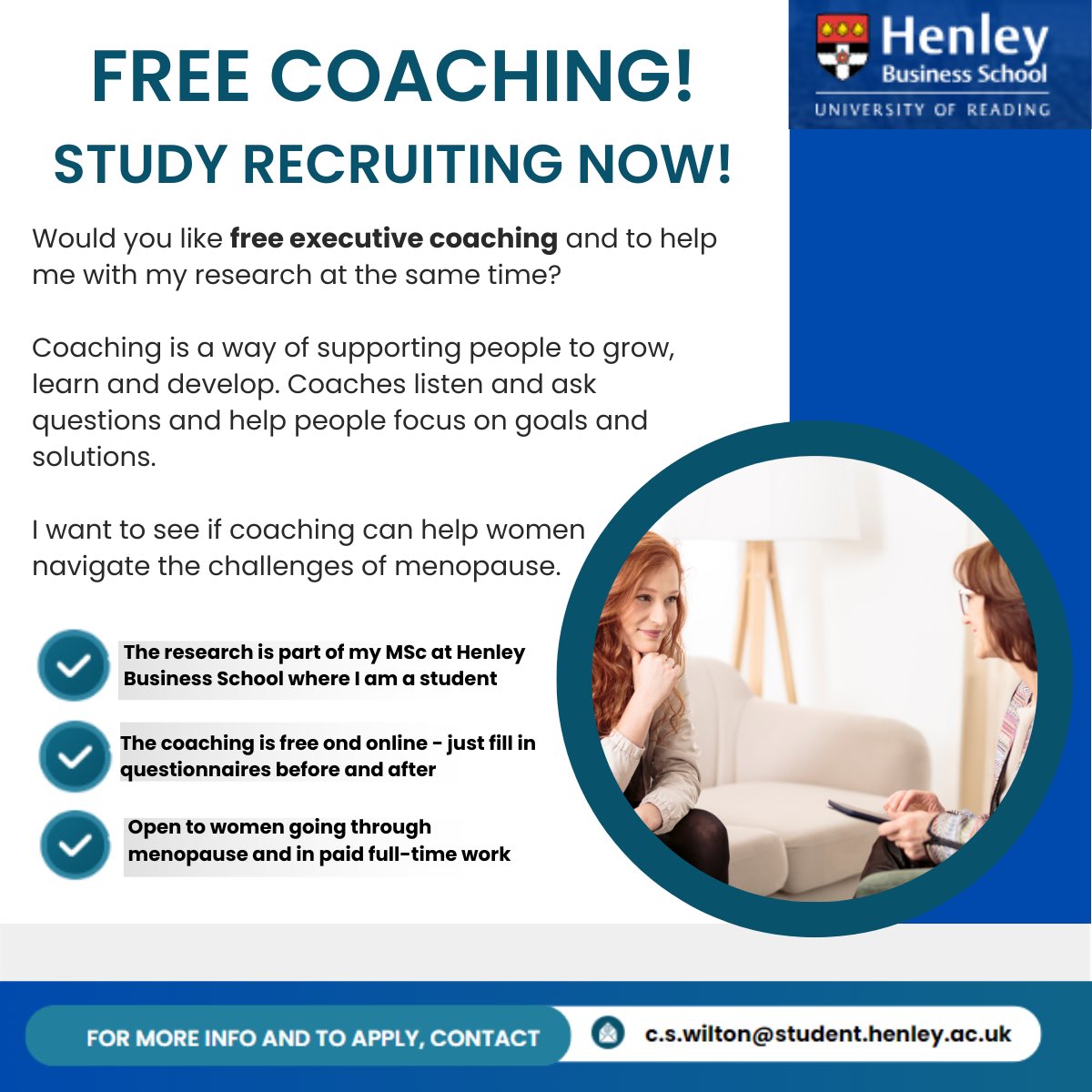 It’s menopause awareness month and to coincide, I’m offering free coaching to people experiencing challenges with perimenopause in return for helping me with my research. Please get in touch and share widely😀