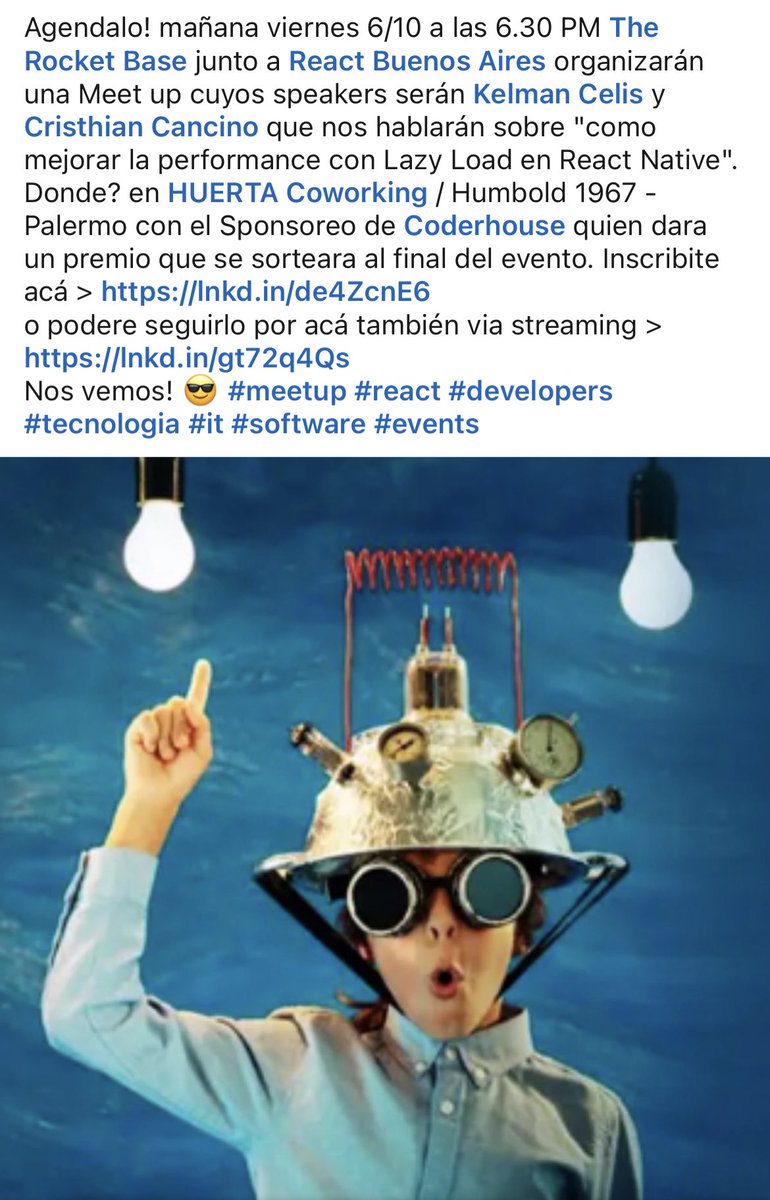 staff_rh's tweet photo. Te dejo este link para que te inscribas en la meetup de @react Buenos Aires que organiza junto a @therocketbase 

https://t.co/NGthHXaQmo
#meetup #react #developers #tecnologia #it https://t.co/mfFQ0AA8VE