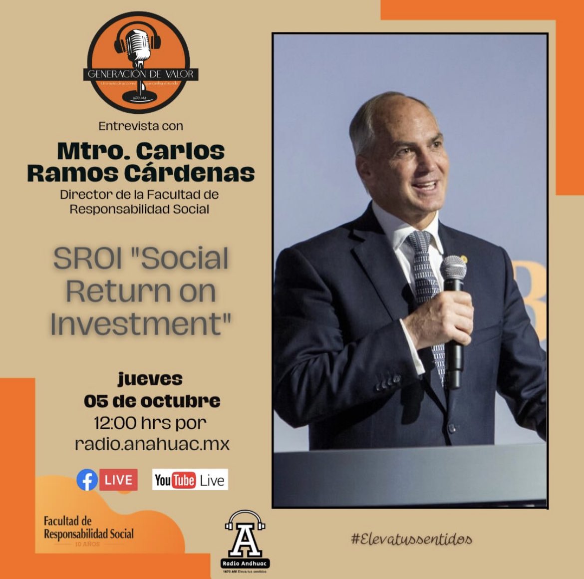 ¡Escúchanos!
<a href="/RadioAnahuacAM/">Radio Anáhuac</a> 📻🎧🎙 ELEVA TUS SENTIDOS
📻1670 AM 💻anahuac.mx/mexico/radio/ 
Día: Jueves 05 de octubre, 2023 ⏰ 12:00 hrs
Invitado: Mtro. Carlos Ramos Cárdenas Artigas, Director <a href="/FRS_Anahuac/">Responsabilidad Social, Universidad Anáhuac</a> 
🔵#Facebook  bit.ly/3Ri6Rnj
🔴#YouTube  bit.ly/3yRSXBh