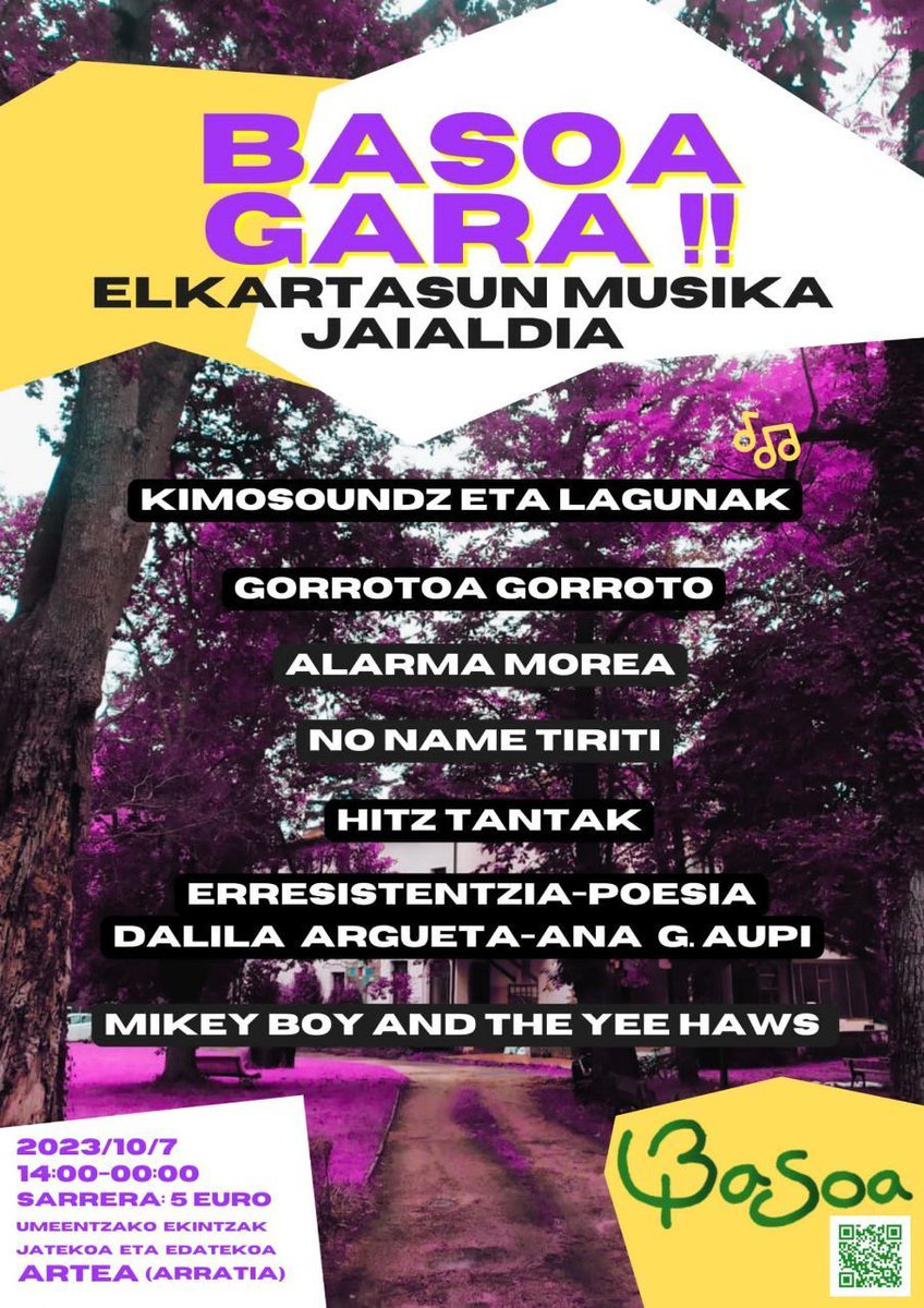 📣 Larunbat Honetan Basoan 🎉🎉 Este Sabado en Basoa 📣 

🎵  Gorrotoa Gorroto   🎶 ç

buff.ly/3RJjASH 

#Bsaoagara