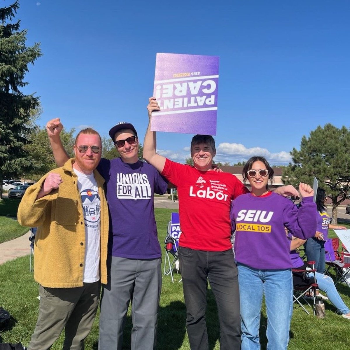 DSAdenver's tweet photo. DSA members on the picket lines across Colorado! #striketober is back! 💪✊ 

@UAW @SEIU105 https://t.co/8wnDwulZh5