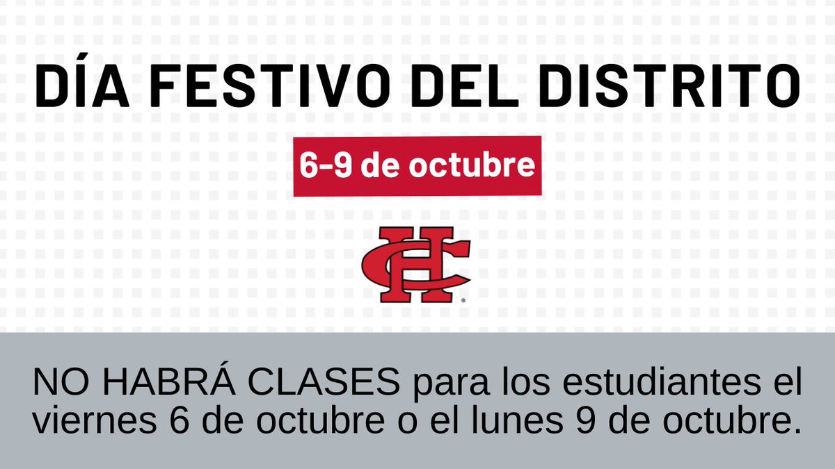 Reminder! There is NO SCHOOL for scholars tomorrow, Friday, October 6th, or Monday, October 9th. They will return to their regular schedule on Tuesday, October 10th.