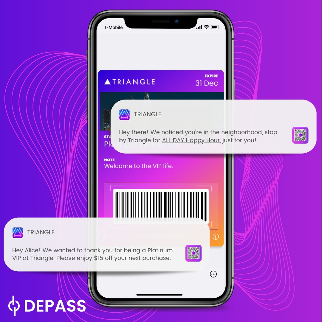 Digital Passes offer an app-independent way to reach your customer's lock screen at a moment's notice for timely, relevant, notifications.  #DEPASS #PoweredbyPrivatyze #NFTs #VerifiableCredentials