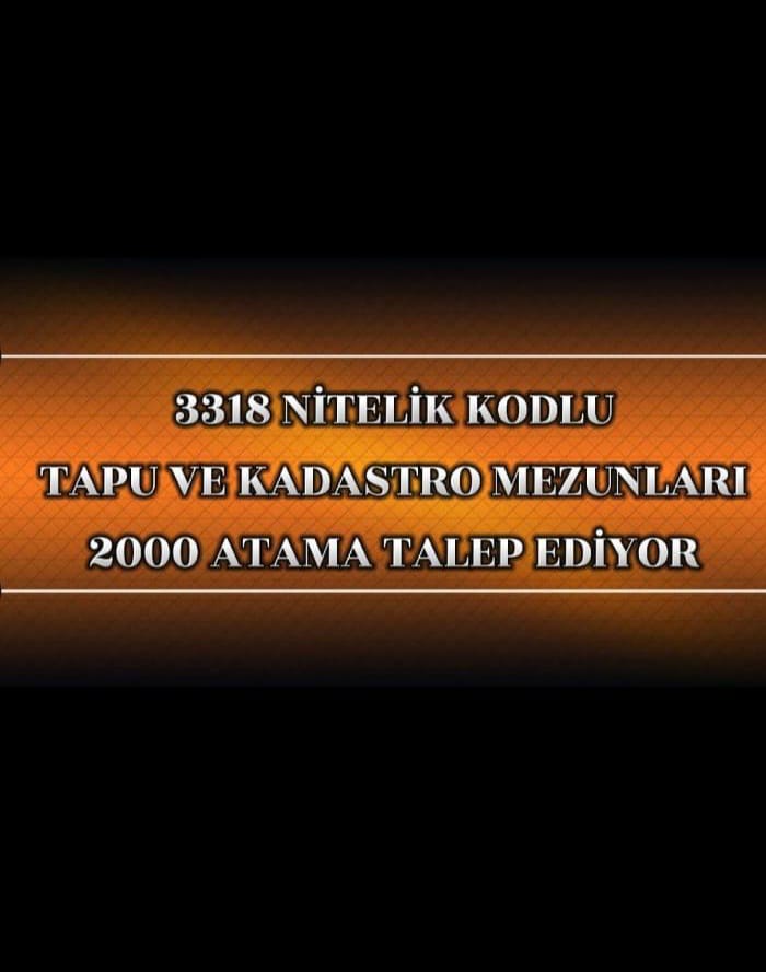 Hazineye en çok katki veren 3318 nitelik kodlu Tapu ve Kadastro teknikerleri olarak; personel ihtiyacı fazlalığı,  EYT,  Görevde yükselme sonucunda oluşan boşluklarla birlikte 2000 Tapu teknikeri alımı istiyoruz.
<a href="/mehmetozhaseki/">Mehmet Özhaseki</a>  
<a href="/_aliyalcin_/">Ali YALÇIN</a> 
 <a href="/tuzcuoglurefik/">Refik TUZCUOĞLU</a> 
<a href="/tanerduzgoren/">Taner DÜZGÖREN</a>