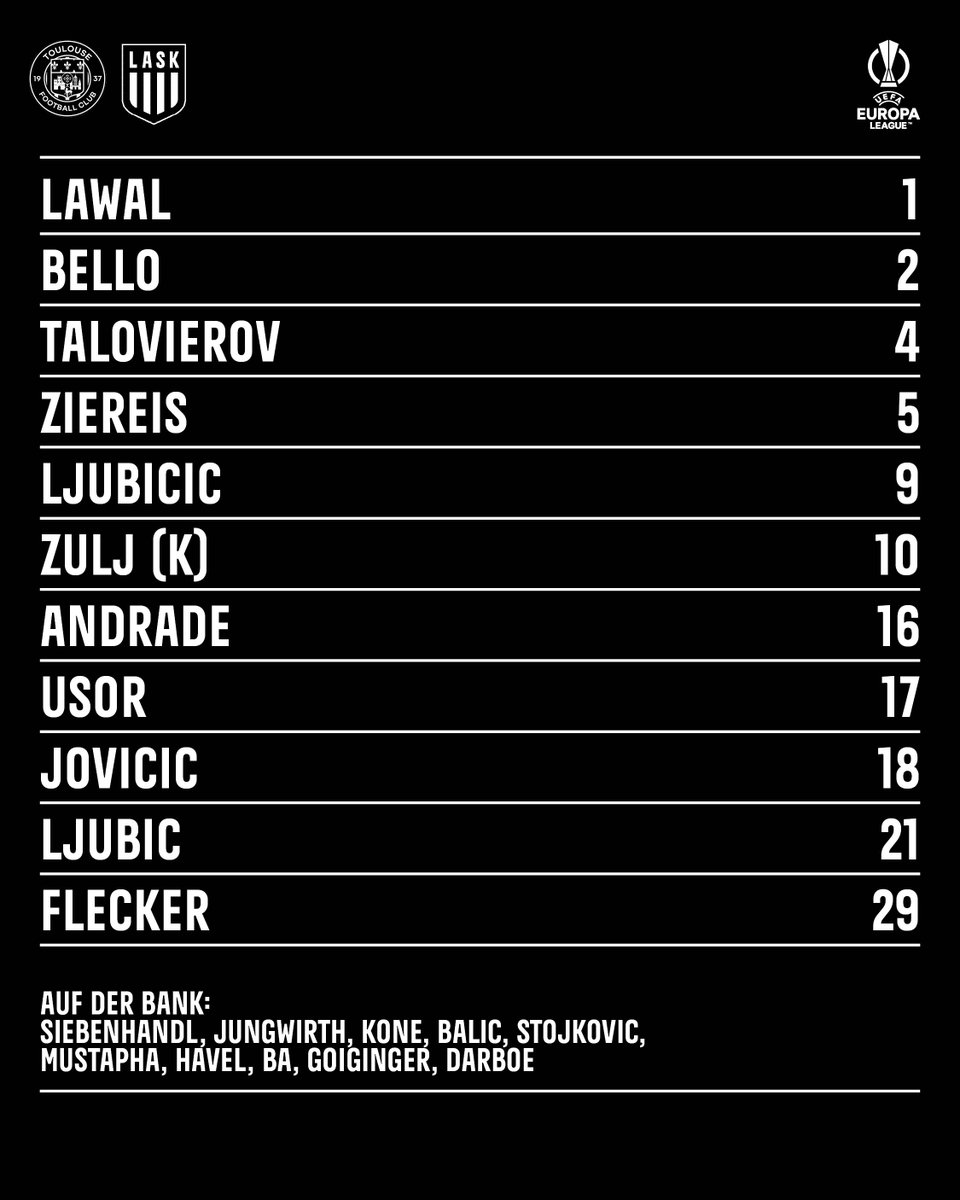 LASK_Official's tweet photo. 𝗕𝗥𝗘𝗔𝗞𝗜𝗡𝗚 🔥
Unsere Start-11 ist da! #TFCASK #UEL https://t.co/KAweVORwSA