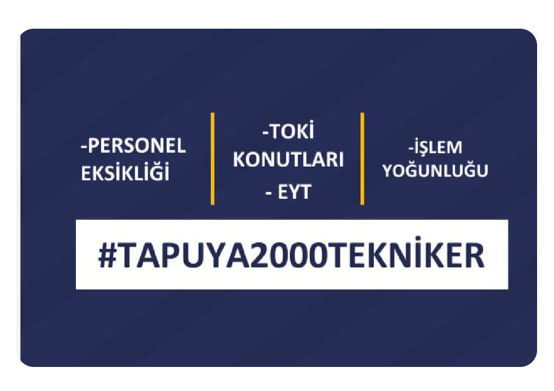 Tapu kadastro mezunları atama beklemektedir. Mezunların işe , kurumdaki personelin daha fazla çalışma arkadaşına, vatandaşın hızlı hizmete ihtiyacı vardır.
<a href="/RTErdogan/">Recep Tayyip Erdoğan</a> 
<a href="/mehmetozhaseki/">Mehmet Özhaseki</a>
<a href="/tkgmgovtr/">Tapu ve Kadastro</a> 
#TAPUYA2000TEKNİKER