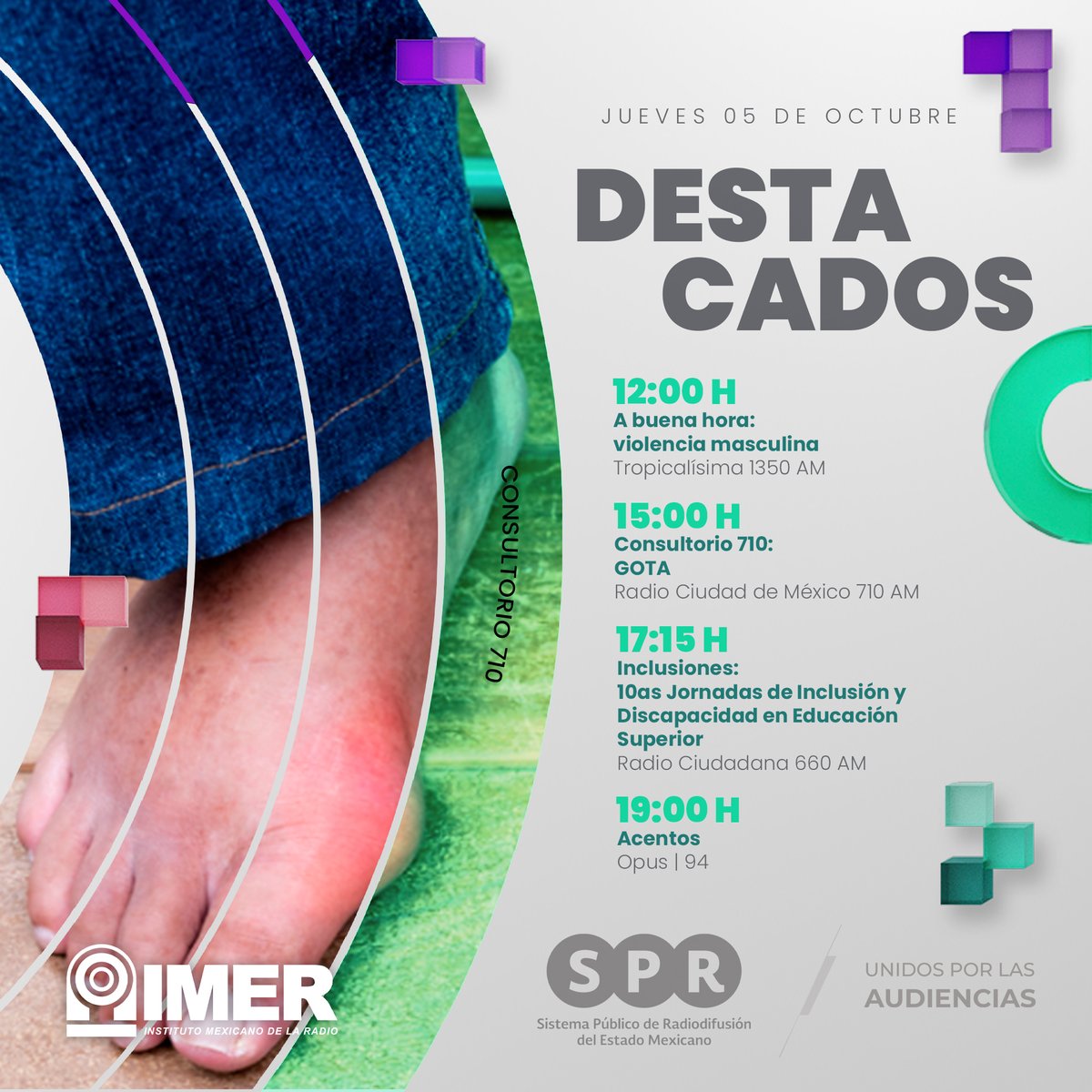 SPRMexico's tweet photo. "La #Gota es una enfermedad que se caracteriza por provocar por dolores agudos y sensibilidad en las articulaciones.
Conoce todo lo que tienes que saber de esta enfermedad en #Consultorio710🩺👨⚕️
⏰15:00H en @radio710am por el📻710 AM. o en📲@MxPlusTV
#UnidosPorLasAudiencias" https://t.co/wEsGEM0HDn