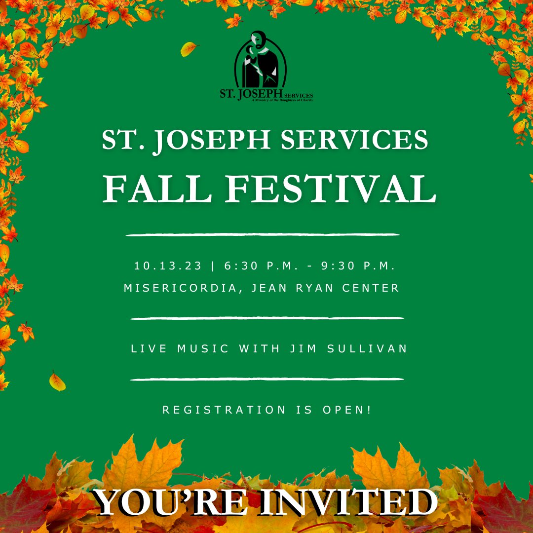 stjosephchicago's tweet photo. 🍂 Join us on October 13th at Misericordia, Jean Ryan Center, for a night filled with live Irish music by Jim Sullivan, an open bar, wine pull, and hors d'oeuvres! 🍁

🎉 ‍Register now! https://t.co/Ex6r2oPxtQ
#FallFestival #TransformingLives #StJosephServices https://t.co/WeZbRjkb1B